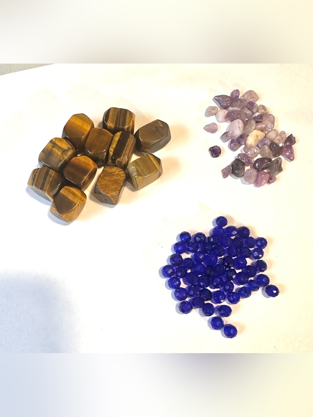 Polished Tiger eye amethyst and blue glass beads